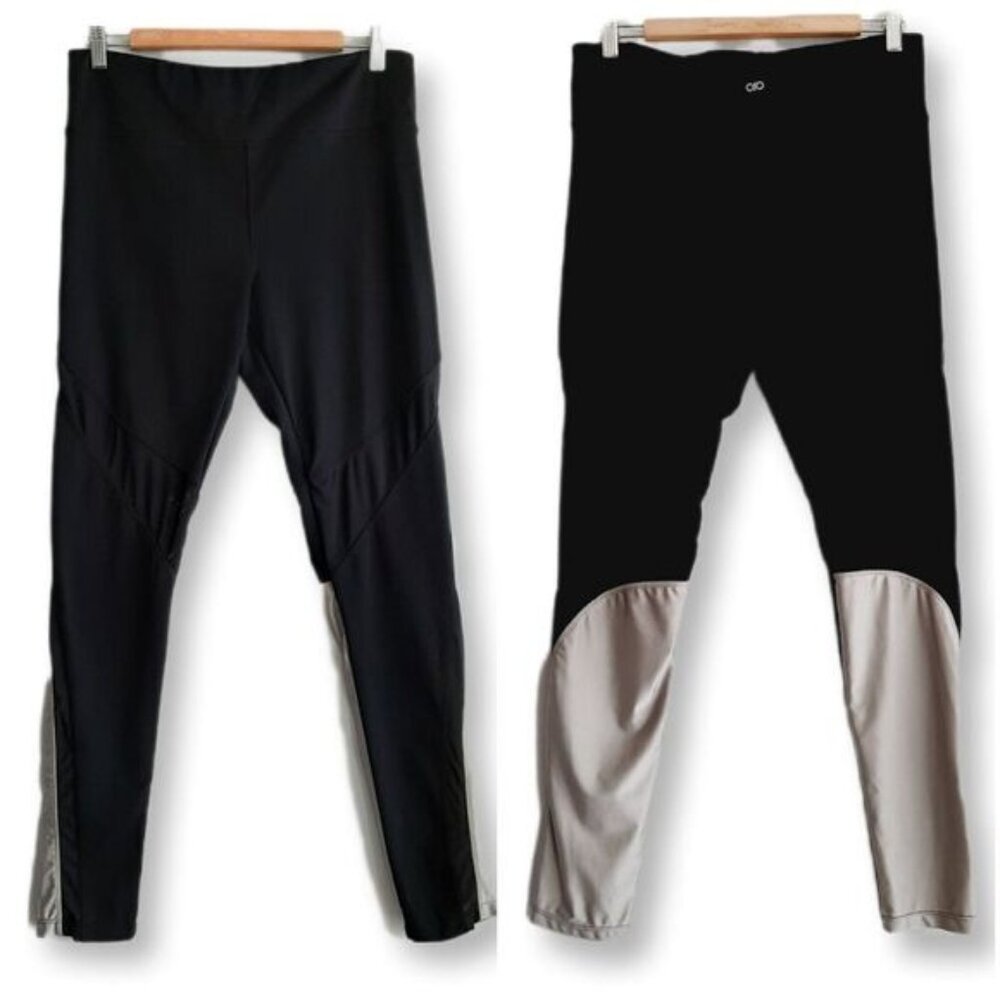 ENERGY Athletic Leggings Mesh Insert Panels Black & Grey Sz XL